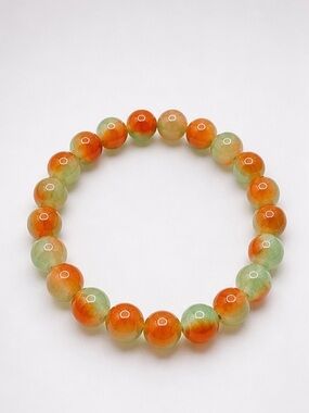 Orange Green Ombre Glass Beaded Stretch Bracelet | Jade Style Glass | Stack